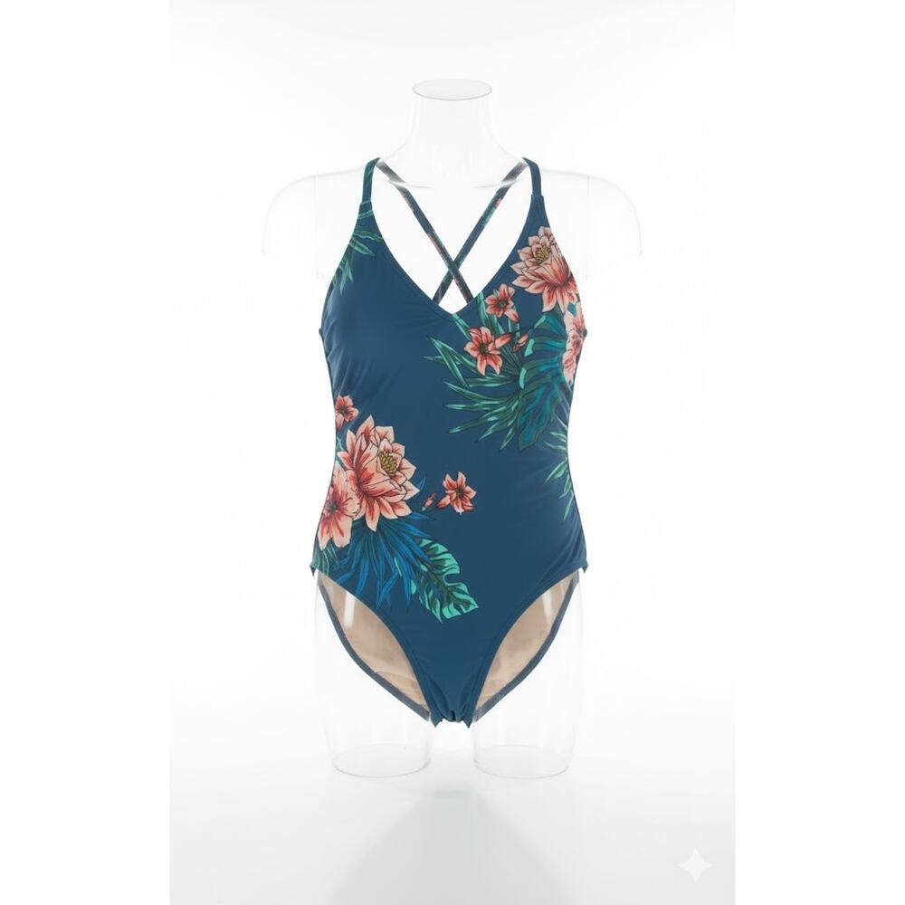 Kona Sol VGUC 1pc Blue Floral Swimsuit Size M